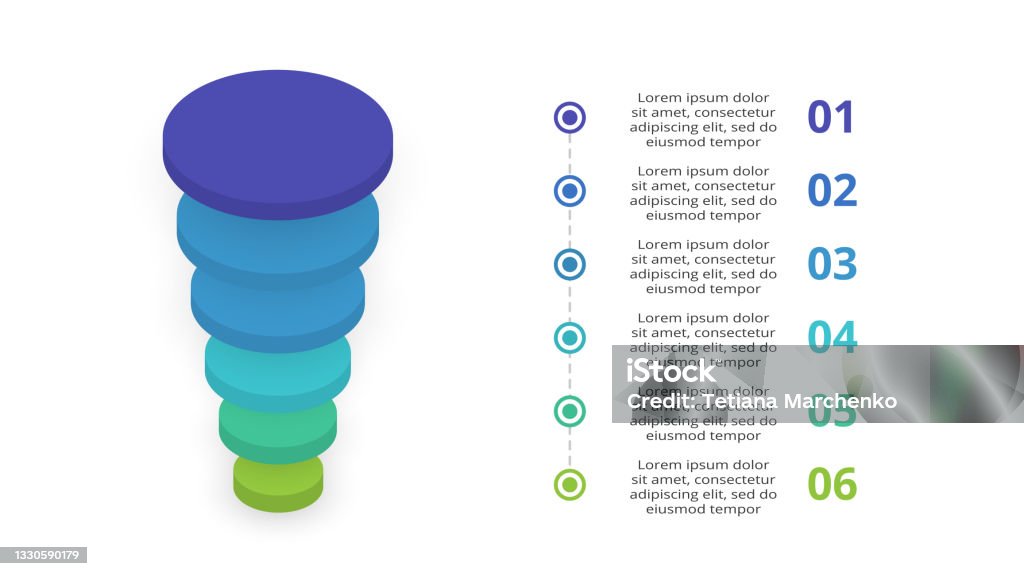 six items 3d layers chart with icons and text... 3d Vector Infographic Pyramid Or Comparison Chart With 6 Colorful ...