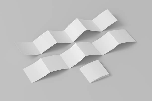 istock Square page zigzag or accordion fold brochure. Six panels, twelve pages blank leaflet. Mock up on white background for presentation design. Folded and unfolded front and back. 1330594482