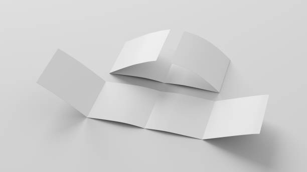 istock Square double gate fold brochure. Four panels, eight pages blank leaflet. Mock up on white background for presentation design. Unfolded and semi-folded. 1330595073