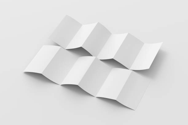 istock Vertical page zigzag or accordion fold brochure. Six panels, twelve pages blank leaflet. Mock up on white background for presentation design. Unfolded front and back. 1330595330