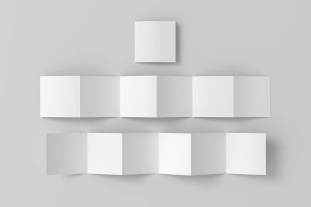 istock Square page zigzag or accordion fold brochure. Six panels, twelve pages blank leaflet. Mock up on white background for presentation design. Folded and unfolded front and back. 1330595340