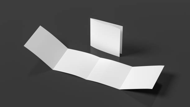 istock Square double gate fold brochure. Four panels, eight pages blank leaflet. Mock up on black background for presentation design. Unfolded and folded. 1330595389