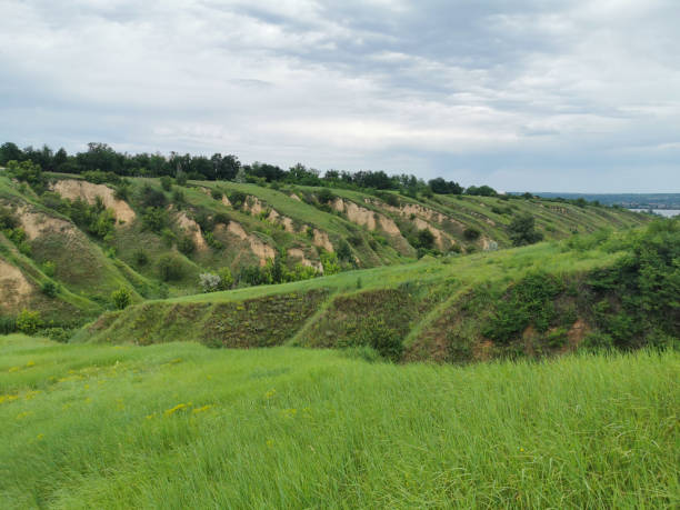 istock A deep clay ravine formed by erosion by a water stream. Soil erosion. 1330598203