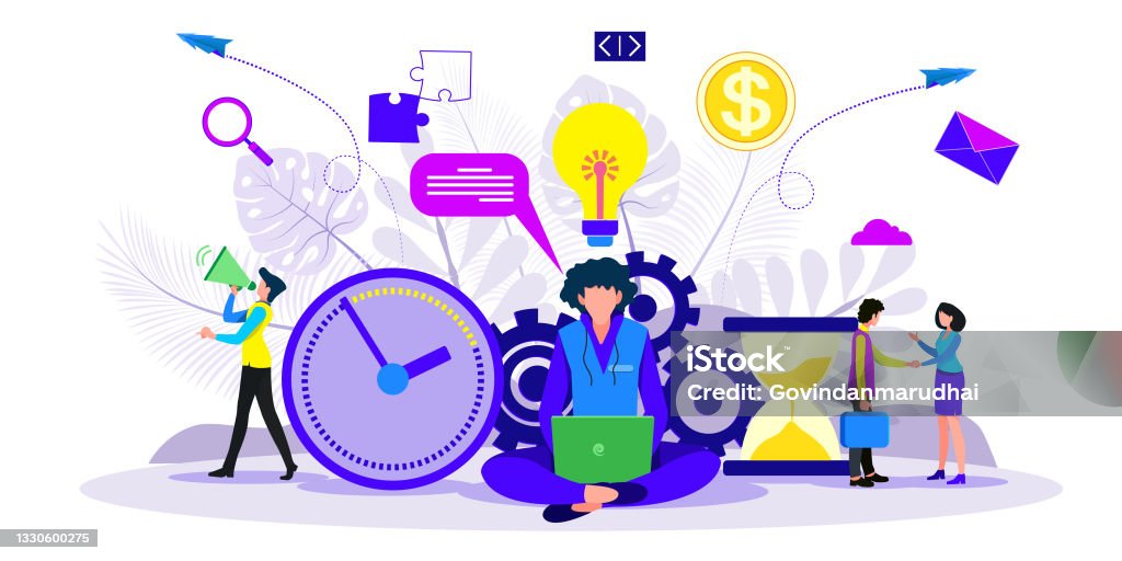 Time In Work Concept Of Work Time Management Stock Illustration - Download Image Now ...