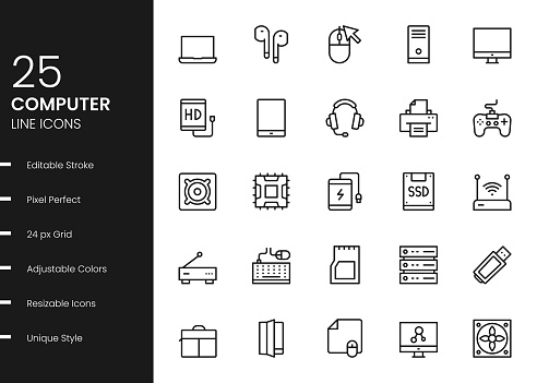 Computer Parts Minimalistic Editable Stroke Vector Style Thin Line Icons