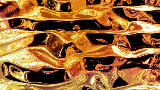 istock Abstract background with wavy sparkling golden liquid pattern on shiny glossy surface. Viscous yellow fluid like surface of gold foil or brilliant glass. Beautiful creative festive backdrop. 3d render 1330602649