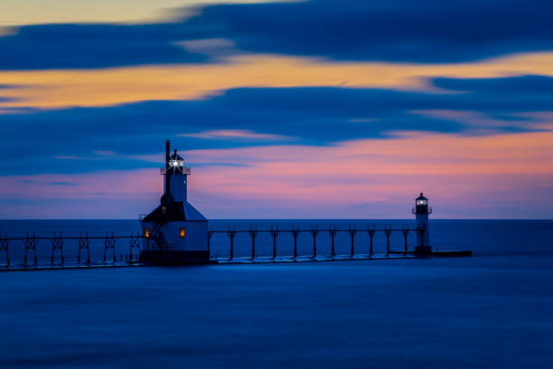 istock St. Joseph Lighthouse at Evening on Lake Michigan Great Lakes 1330604284