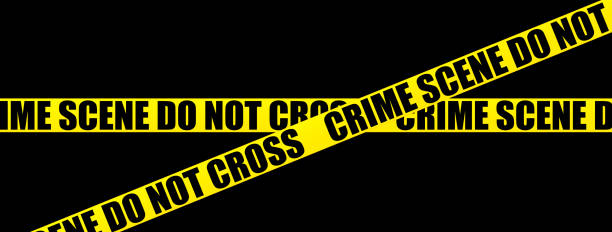 Yellow ribbon isolated on background. Crime scene area tape. Grunge backdrop vector art illustration