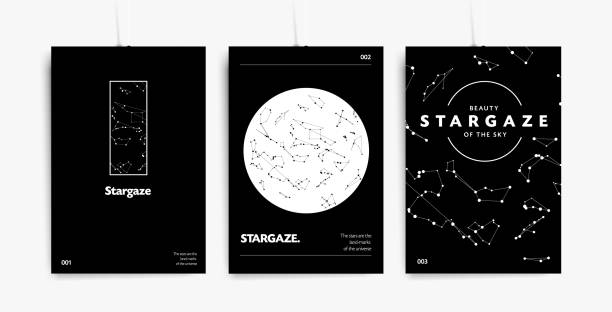 Stargaze. Stylish trendy black and white posters with constellations Stargaze. Stylish trendy black and white posters with constellations constellation stock illustrations