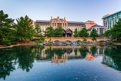 Grapevine, Texas, USA - June 15th, 2021: Beautiful Gaylord Texan Resort and Convention Center building in sunset