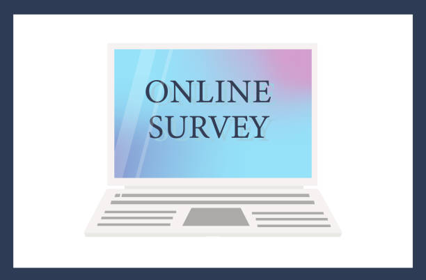 istock Online survey on a laptop or computer screen. The name of the survey, test, or quiz on the desktop. The title page of the online exam form for education, training. Choice of user responses.Vector 1330617637