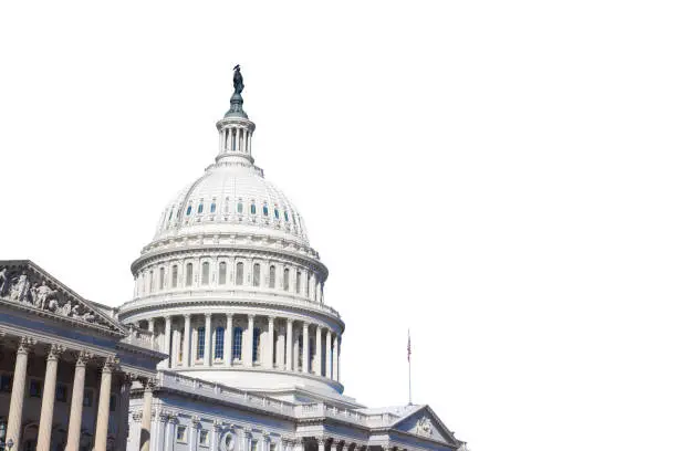 Congress Capitol Building of USA is  isolated on white background in Washington DC