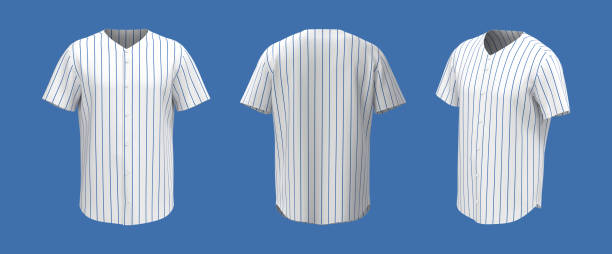 จําลองเสื้อยืดเบสบอลในมุมมองด้านหน้าด้านข้างและด้านหลัง - baseball uniform ภาพสต็อก ภาพถ่ายและรูปภาพปลอดค่าลิขสิทธิ์