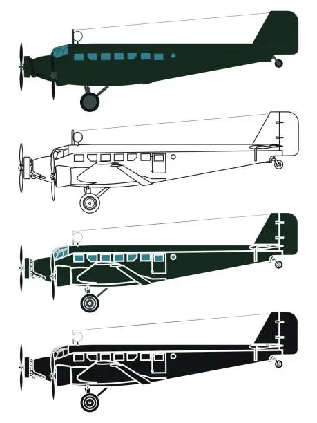 Vector illustration of Ju 52 in right view