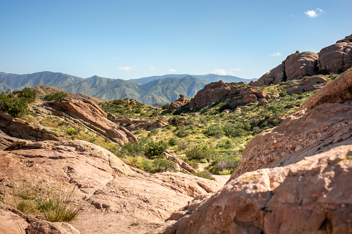 Layers of red rock and desert landscape make up the terrain of Vasquez Rocks Natural Area.