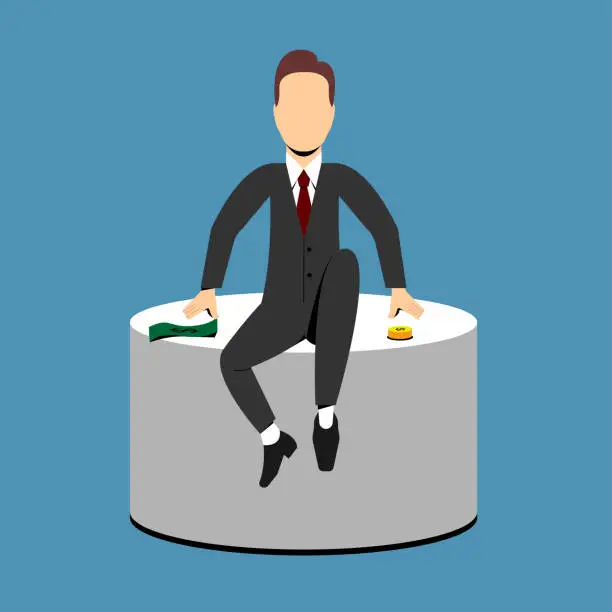 Vector illustration of entrepreneur on a platform surrounded by little money