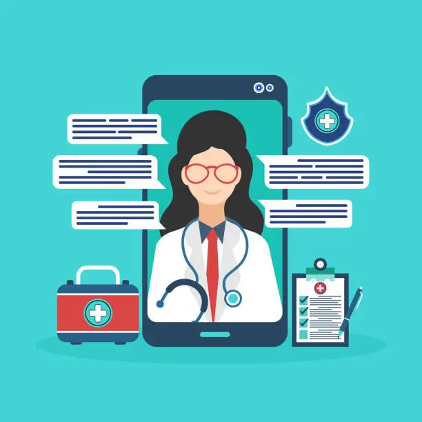 Vector illustration of Telemedicine doctor visit medical exam on smart phone