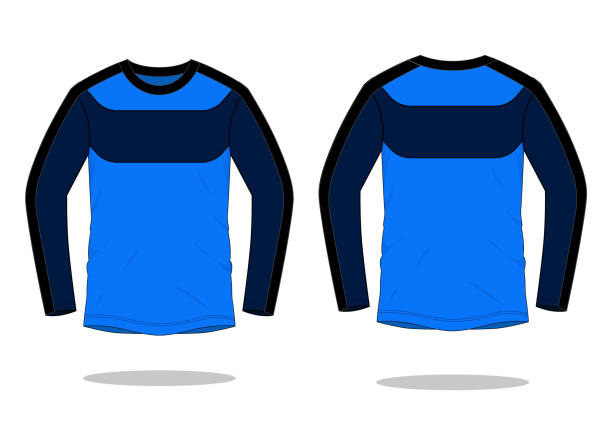 ilustrações de stock, clip art, desenhos animados e ícones de sport long sleeve t-shirt with blue-navy-black design vector - long sleeved shirt blank black