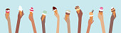 istock Multi ethnic people with ice cream cones full of summer icecream banner 1330645849