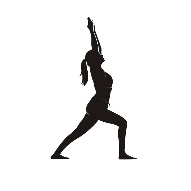 Vector icon silhouette movement yoga warrior. Vector icon silhouette Yoga Warrior movement that women do. Suitable for Yoga Studio Logo pilates stock illustrations
