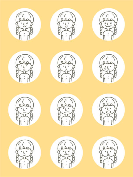 Cute avatar icons (Facial expression, Emoticon) of girls in thin-line style Emoticons characters vector art illustration.
Cute avatar icons (Facial expression, Emoticon) of girls in thin-line style. black and white anime girl stock illustrations