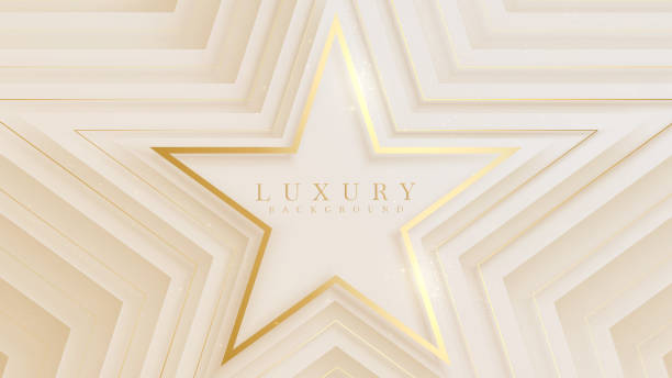 istock Star shape golden line on luxury canvas scene sparkle, award nomination background concept in pastel cream color, vector illustration about modern template sweet and smoot feeling design. 1330649006