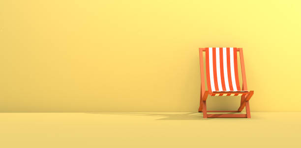 istock Folding chair with orange stripes on yellow background. Summer concept. 3D rendering. 1330651282