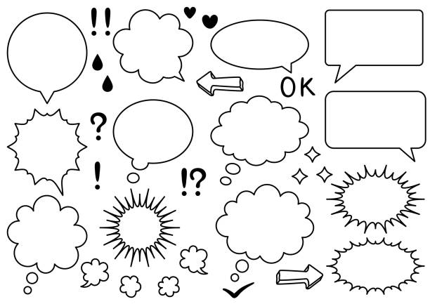 prosta ilustracja czarno-białych dymków [zestaw]. - thinking thought bubble thought cloud clip art stock illustrations