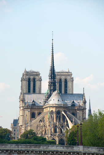 Notre Dame Cathedral in Paris. Île Saint-Louis. Bridge de la Tournelle. View from the bridge Sully