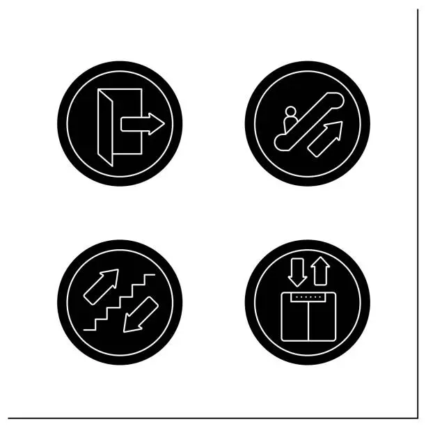 Vector illustration of Public place signs glyph icons set