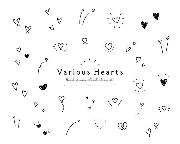 illustrazioni stock, clip art, cartoni animati e icone di tendenza di una serie di graziose icone di illustrazione del cuore disegnate a mano. - arrow heart shape isolated on white valentines day