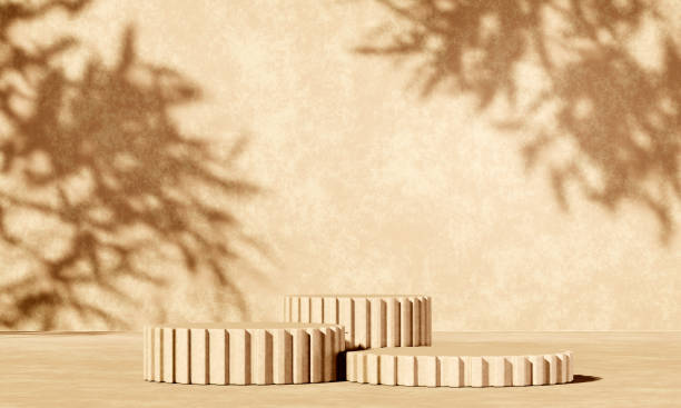 istock 3D beige concrete podium display with lights and plants shadows 1330664701