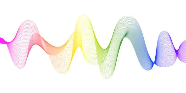 Vector illustration of Abstract flowing wavy lines with rainbow gradient color. Digital frequency track and voice equalizer. Stylish Vector background