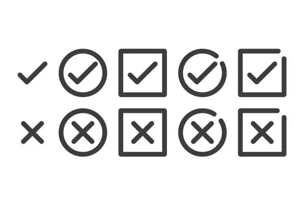 Vector illustration of Accepted or Rejected, Approved or Disapproved, Yes or No, Right or Wrong. Vector illustration icons in flat design