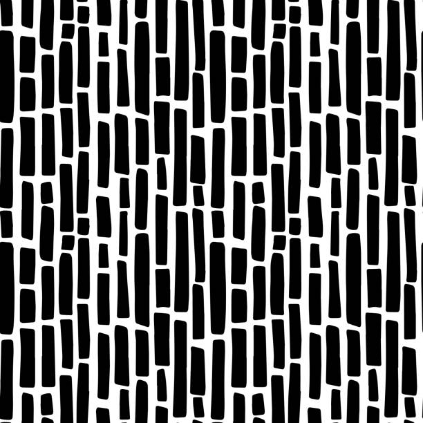 abstraktes minimalistisches nahtloses muster mit handgezeichneten schwarzen vertikalen kurzen, dicken, unregelmäßigen gestrichelten linien. vector minimal monochromes schwarz-weißes hintergrunddesign mit stilisierten bambusstäben - seamless bamboo backgrounds textured stock-grafiken, -clipart, -cartoons und -symbole