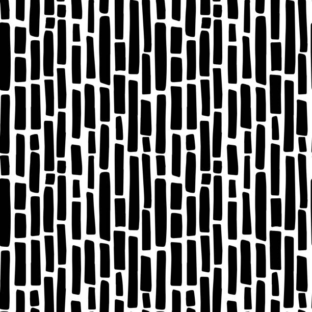 Abstract minimalistic seamless pattern with hand drawn black vertical short thick irregular dashed lines. Vector minimal monochrome black and white background design with styllized bamboo sticks Abstract minimalistic seamless pattern with hand drawn black vertical short thick irregular dashed lines. Vector minimal monochrome black and white background design with styllized bamboo sticks. bamboo texture stock illustrations