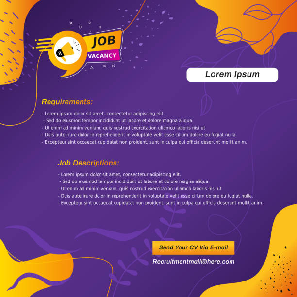 Purple job vacancy announcement social media flyer Social media post feed design. Job recruitment design for companies or agency. Good template for advertising on social media. Purple vacancy announcement flyer vector illustration job fair poster stock illustrations