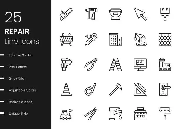 Vector illustration of Repair Line Icons