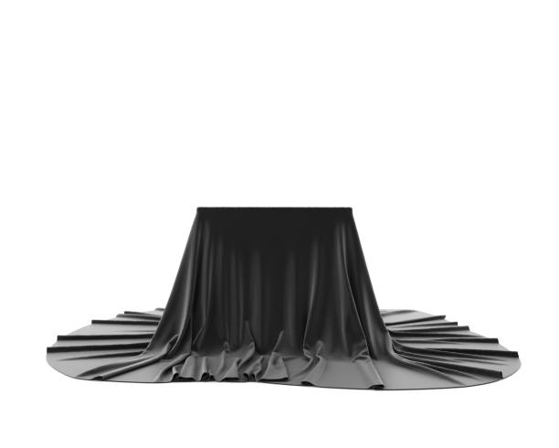 istock Black silky cloth pedestal podium. 3d rendering. 1330672945
