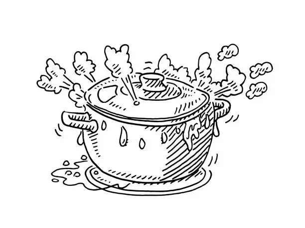 Vector illustration of Overboiling Cooking Pot Drawing