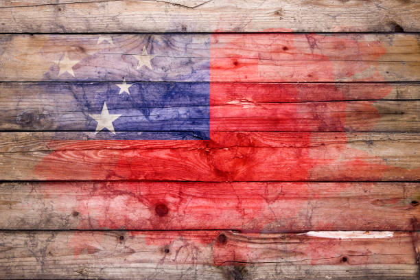 istock Flag of Samoa on wooden boards 1330676980
