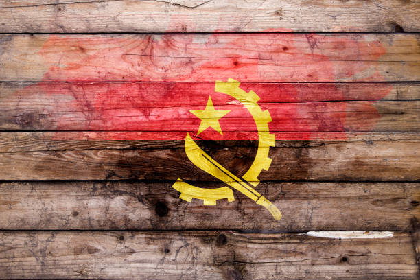 istock Angolan flag on wooden boards 1330677482