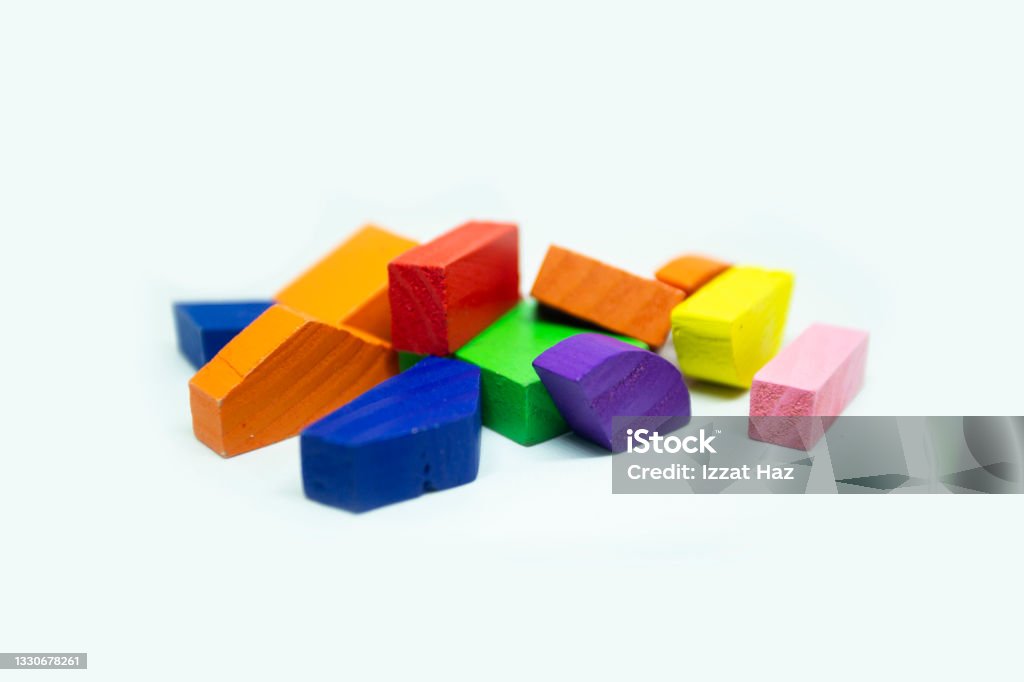 The wooden blocks of children's toys are arranged according to the order of the shape of something Abstract Stock Photo