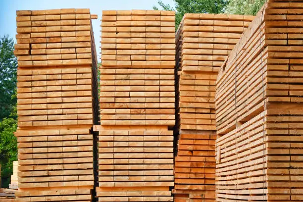 Stack of wood in lumber yard or construction site
