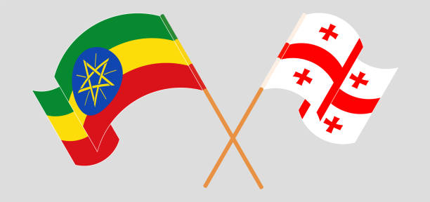 Crossed and waving flags of Ethiopia and Georgia Crossed and waving flags of Ethiopia and Georgia. Vector illustration georgia football stock illustrations
