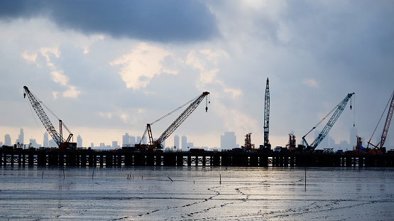 Sewri-Nhava Sheva Trans Harbour Link under construction. When completed, it would be the longest sea bridge in India