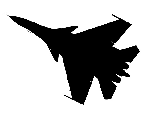 War plane flies across the sky. Isolated silhouette on white background