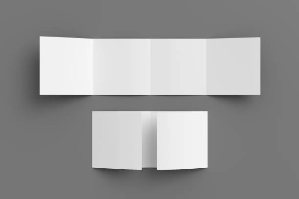 istock Square double gate fold brochure. Four panels, eight pages blank leaflet. Mock up on gray background for presentation design. Unfolded and semi-folded. 1330687179