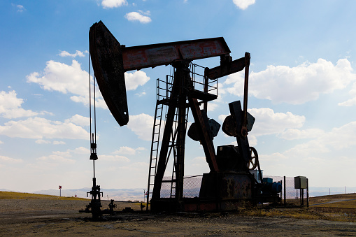 Oil field, oil pump in the work