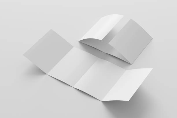 istock Vertical double gate fold brochure. Four panels, eight pages blank leaflet. Mock up on white background for presentation design. Unfolded and semi-folded. 1330687253
